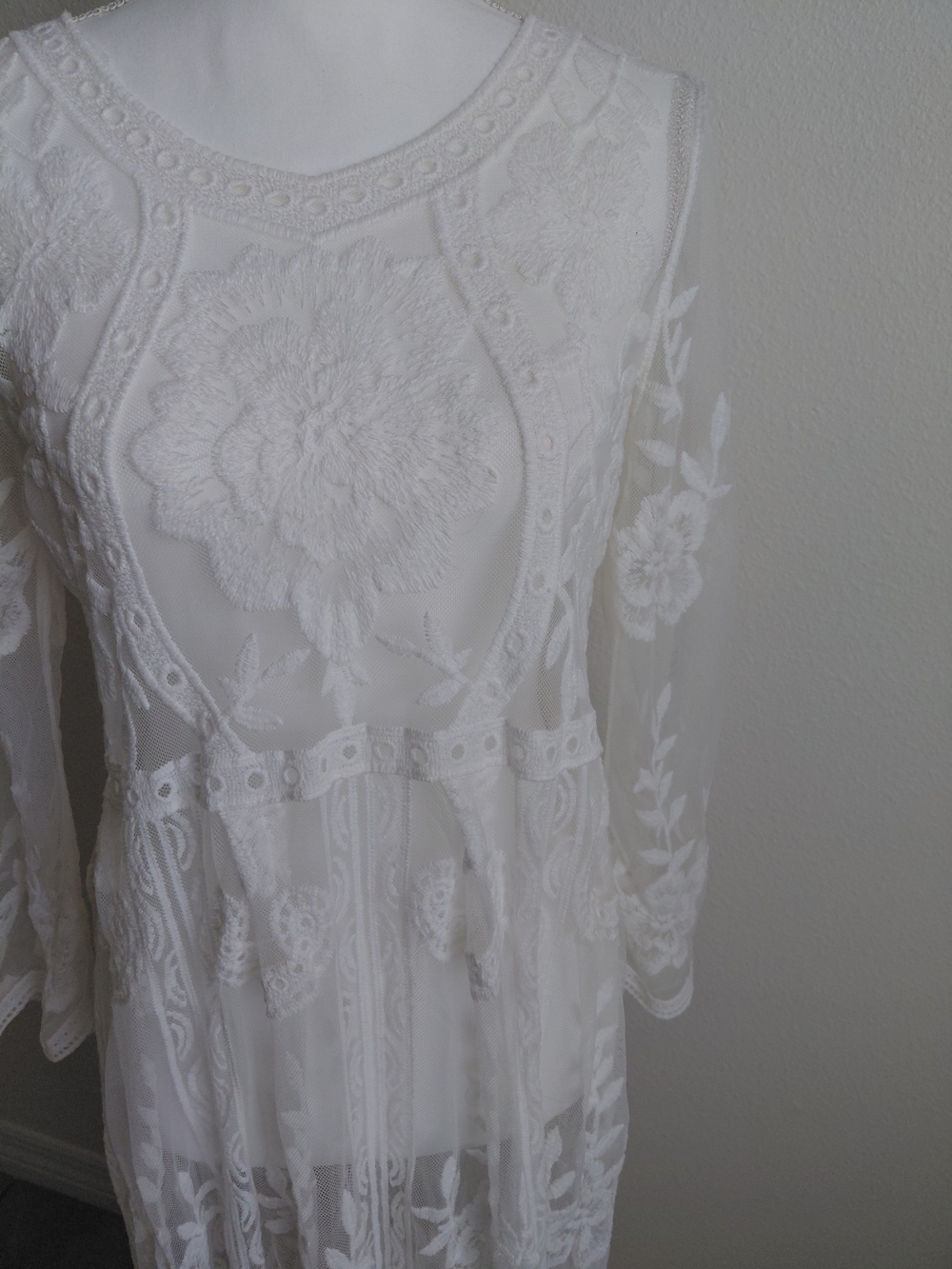 Boho Lace Sheer Maxi Dress in White - Picture 3 of 12